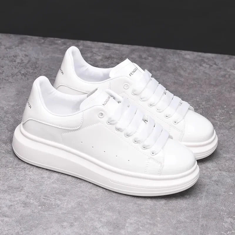 Brand Men's Shoes Black Glossy Casual Men Shoes White Fashion Couple