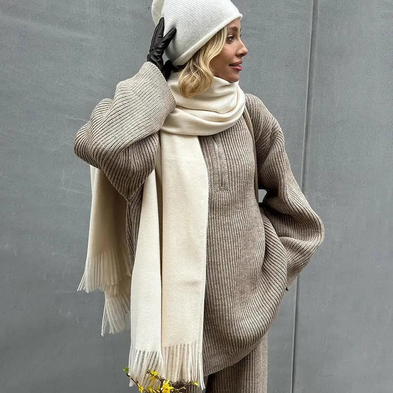 Chic Knitted Sweater and Wide-Leg Trousers Set