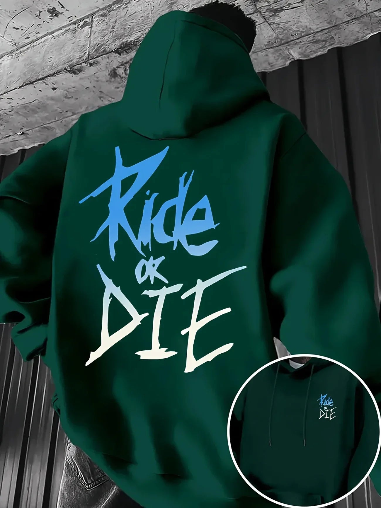 Ride or Die Graffiti Print Street Kangaroo Pocket Men Hoodie Casual Fashion Trend Autumn Winter Fleece Sweatshirt Clothing Top