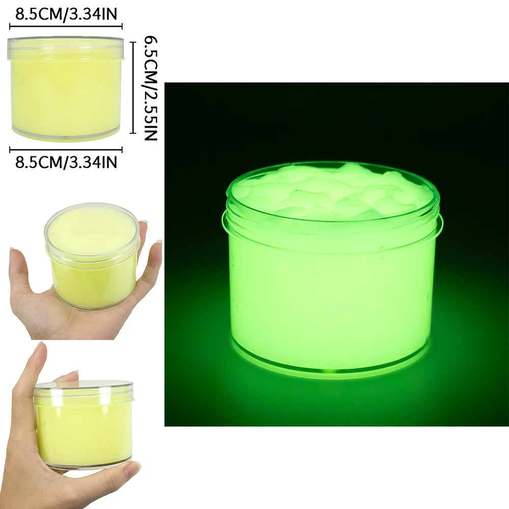 70/300ml Large Glow in the Dark Crystal Slime Toy Non-Stick Super Soft Stress Relief Putty for Kids Party Favors Birthday Gifts