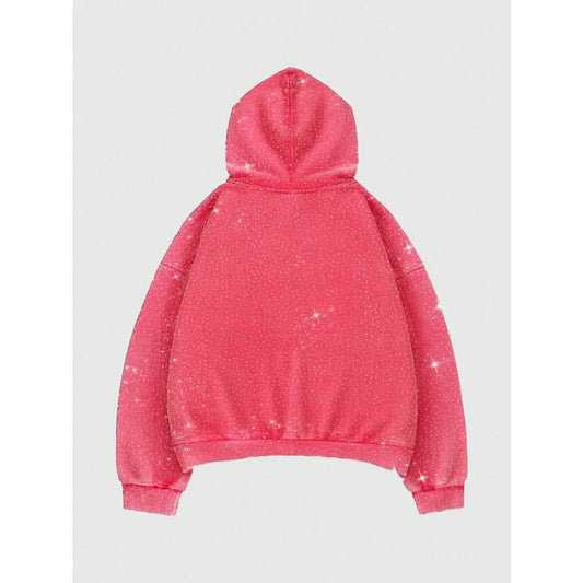 Unisex Y2K Rhinestone Design Loose Hoodie Autumn Winter Streetwear Warm Fashion Halloween Outfit Street Apparel