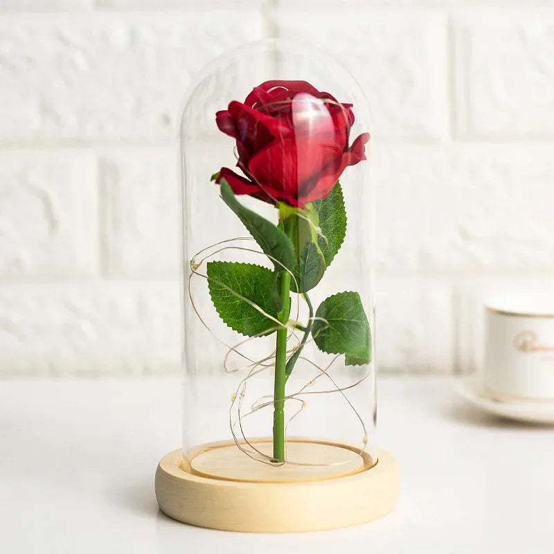 Rose Flower Lamp Light Enchanted Silk with LED Light Artificial Glass Rose Valentines Day Birthday Mothers Day Wedding for Her