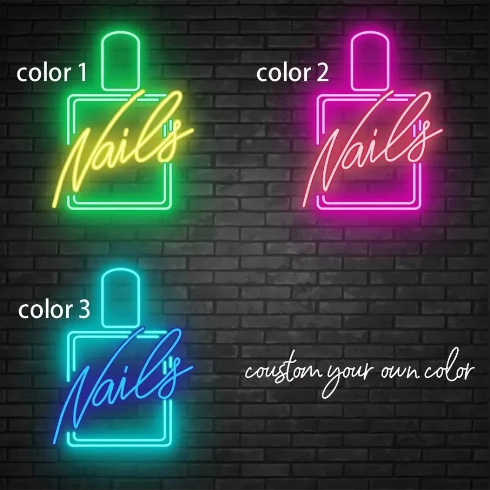 Nails Neon Signs Manicure Beauty Salon Lashes LED Lights  Room Decor Nail Polish Studio Business Sign Wall Hanging USB Powered