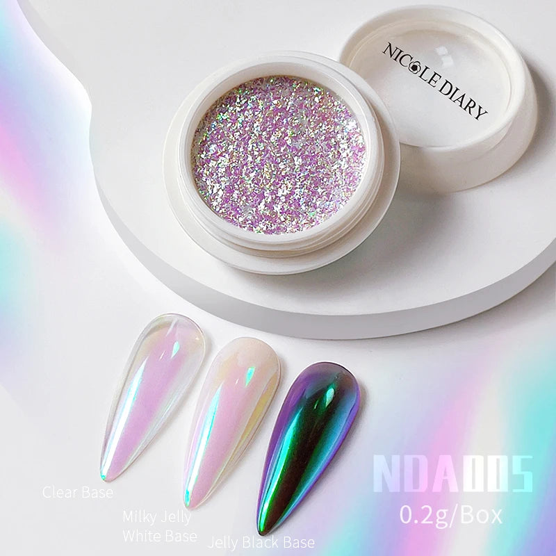 1Box Moonlight Nail Powder Silver Fine Glitter Metallic Effect Pigment UV Gel Polish Dust Aurora Nail Decorations