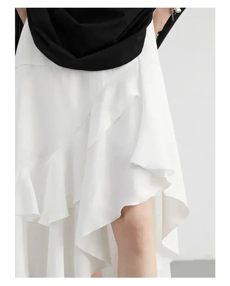 Chic Ruffle Hem A-Line Midi Skirt