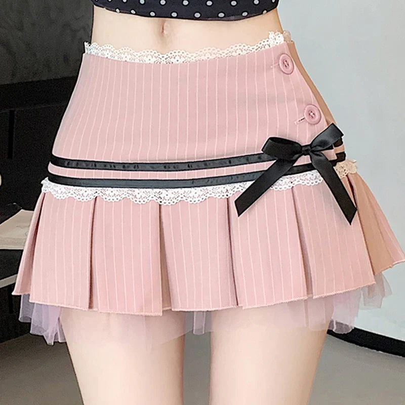 Cute Pink Pleated Mini Skirt