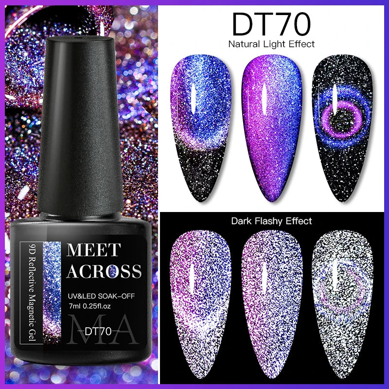 MEET ACROSS 7ml Reflective Glitter Gel Nail Polish Glitter Reflective Effect Semi Permanent UV LED Nail Art Gel Varnish Manicure