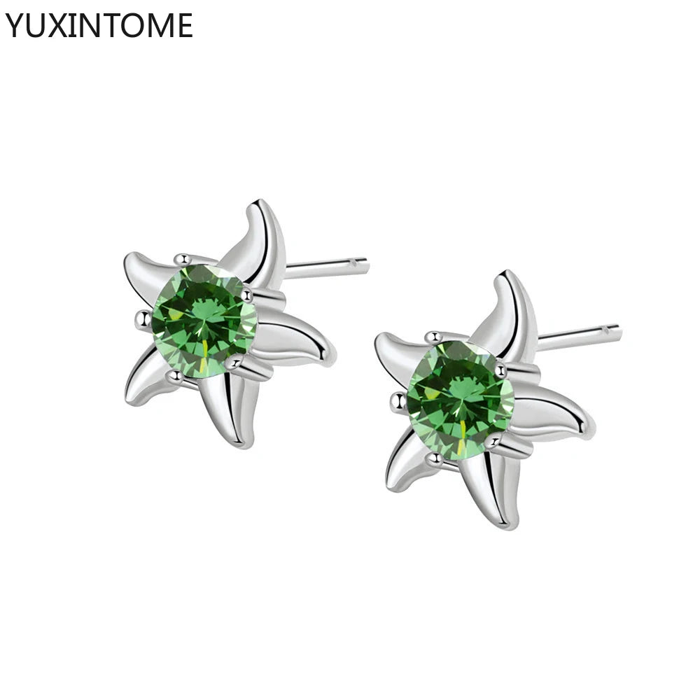 925 Sterling Silver Ear Needle Green Zircon Stud Earrings for Women Luxury Long Chain Geometric Gold Earrings Fashion Jewelry