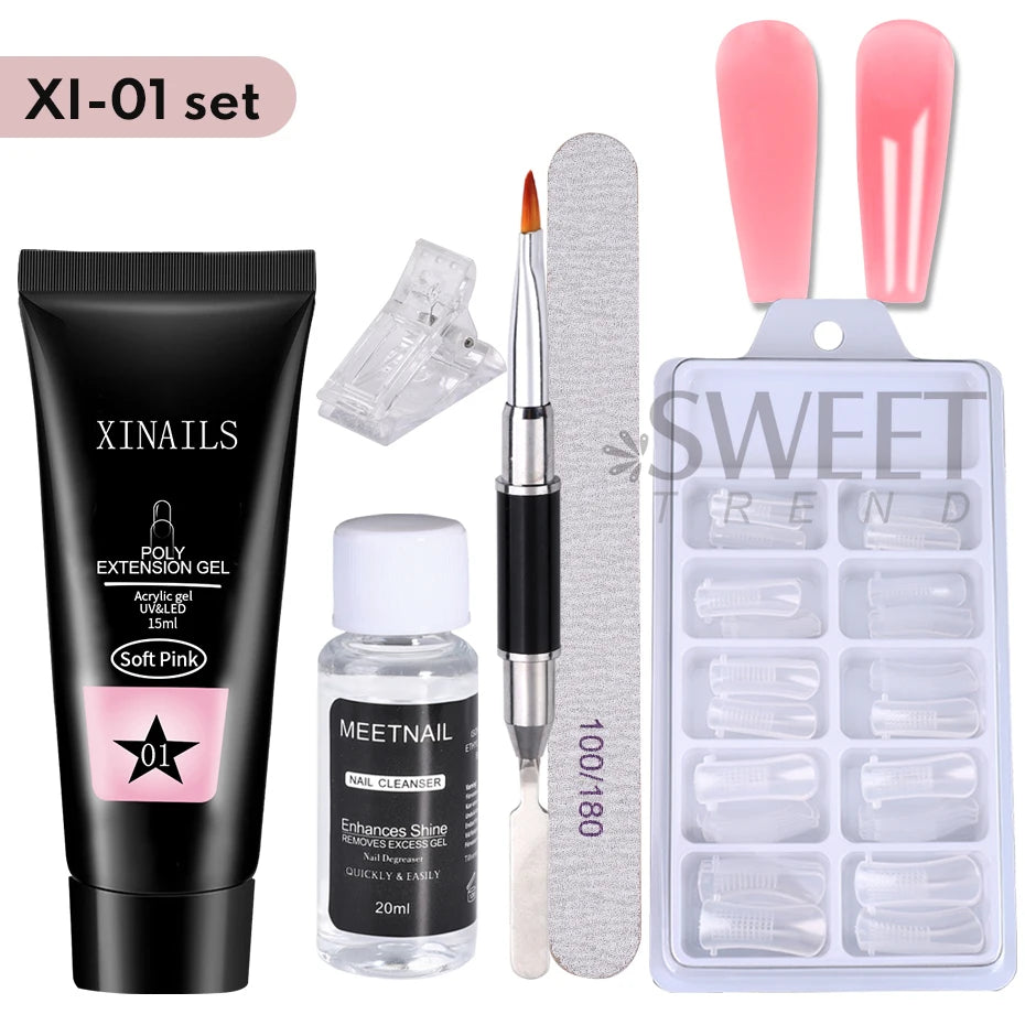 15ml Acrygel Nail Extension Gel Set Quick Building Jelly Prolong Finger Gel With Clip Form Brush File Manicure Constrction Tools