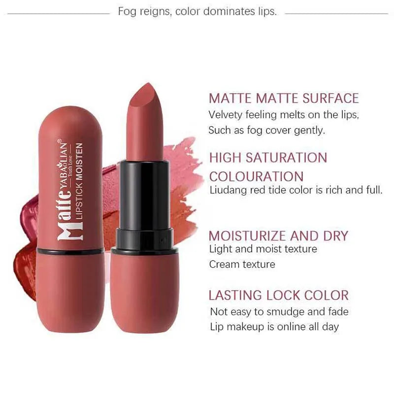 6-Color Matte Lipstick: Velvet Lip Color, Smooth, Waterproof, Long-Lasting Color Lip Makeup-2