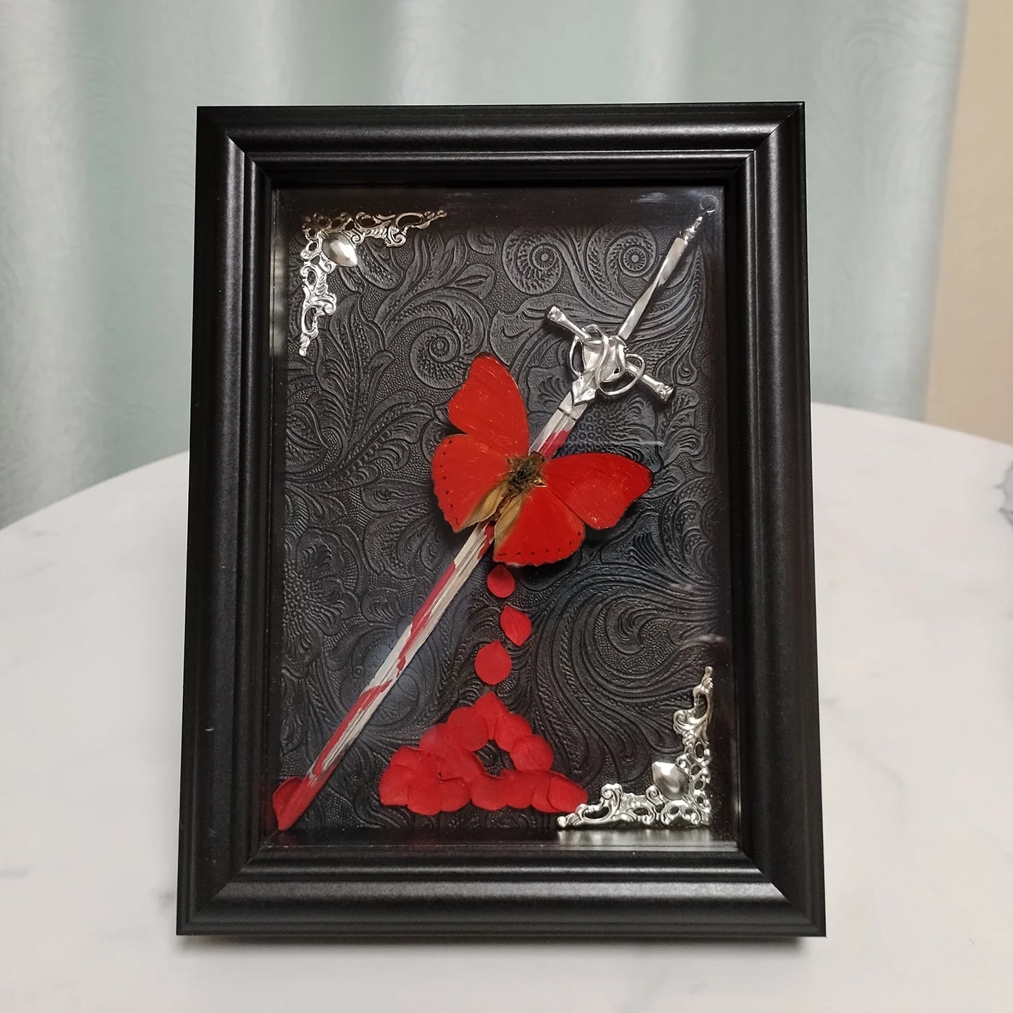 Red Butterfly Cymothoe Sangaris Specimen With Sword Framed Natural Butterflies Taxidermy Artwork Wall Décor Exquisite Collection