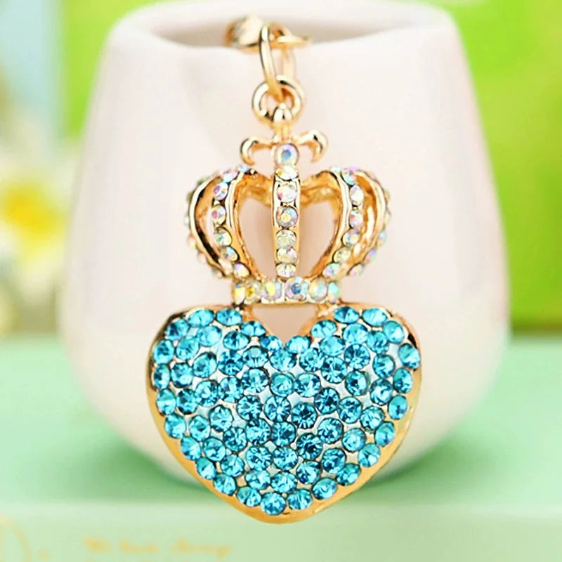 Rhinestone Crystal Hollow Crown Heart Pendant Keychains For Women Key Chains Rings Luxury Car Keyring Holder