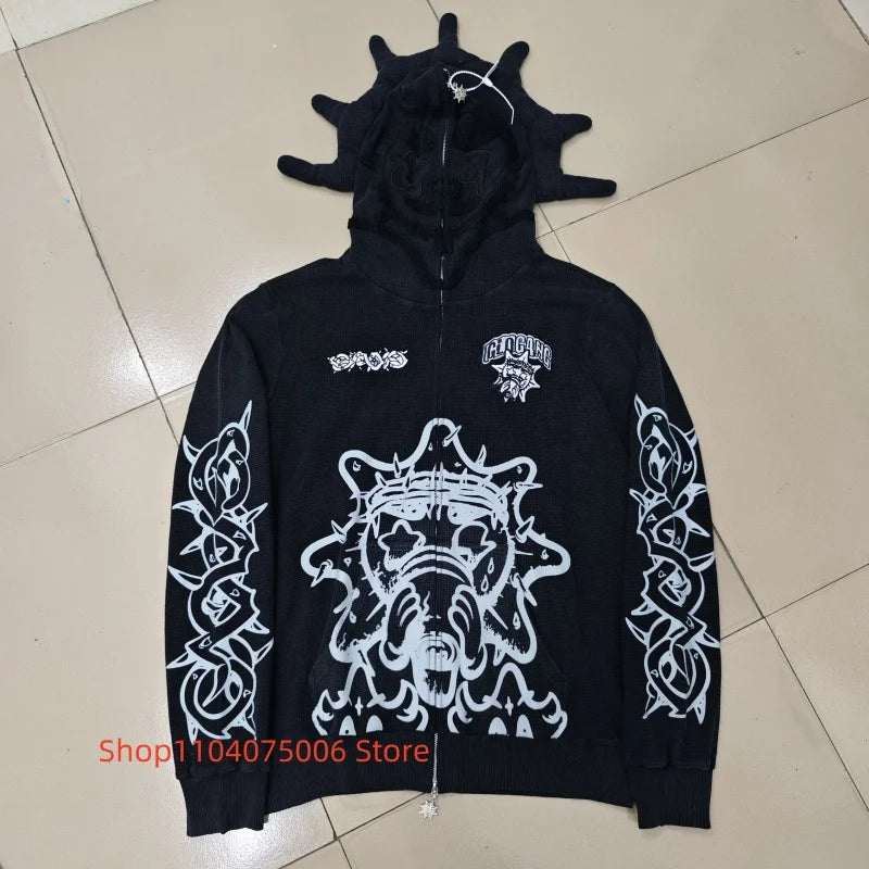 Mens Glo Gang Zip Hoodie Streetwear Cartoon Graffiti Design Soft Cotton Casual Fashion Sweatshirt