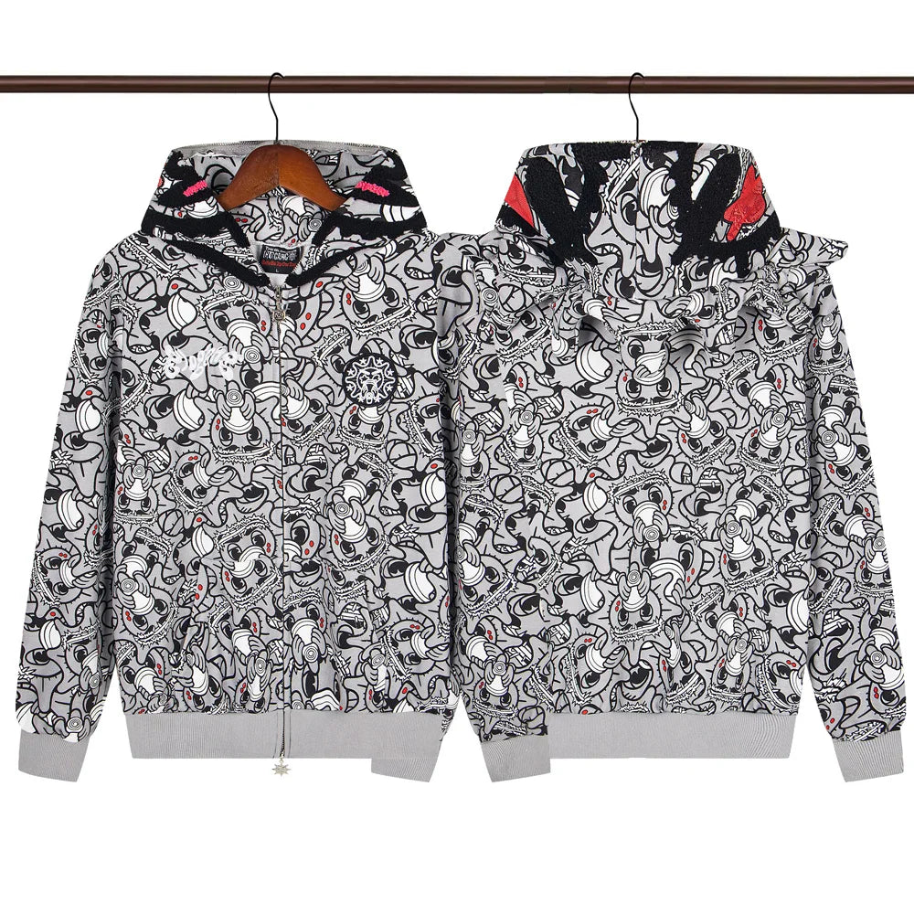 Glo Gang Eroded Glo Thermal embroidery printing Hoodie Men Women High Quality Oversized black full zip Hooded