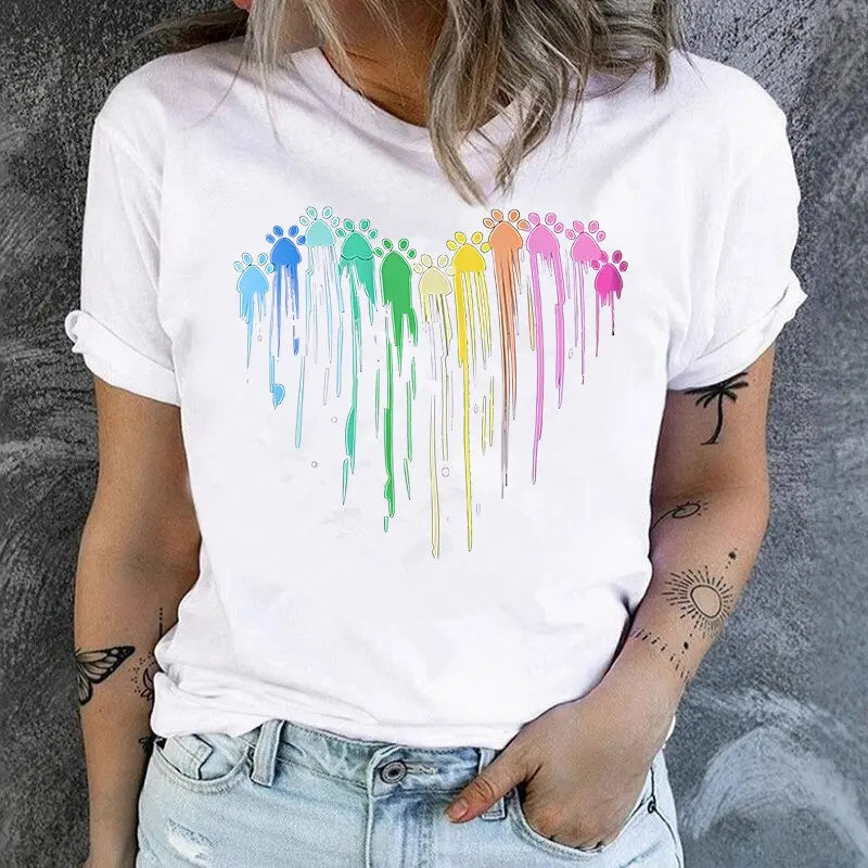 Colorful Dripping Love Print New Fashion Women  Tops Harajuku Women Clothing Graphic T Shirts Summer polyester fabric