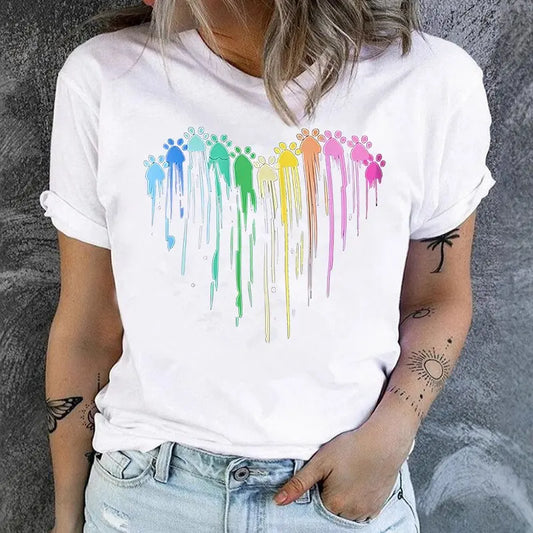 Colorful Dripping Love Print New Fashion Women  Tops Harajuku Women Clothing Graphic T Shirts Summer polyester fabric