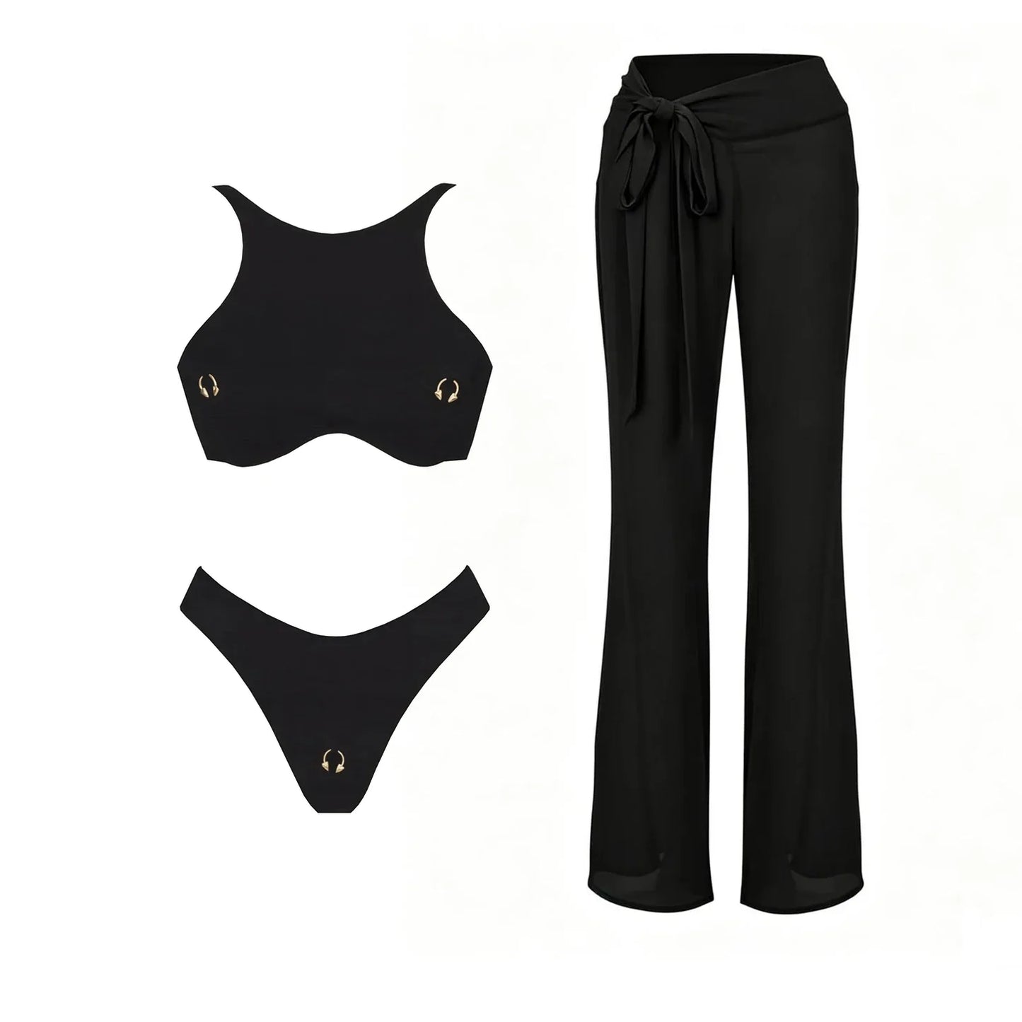Sexy 3Pcs Swimsuit With Beach Pants Women Bikini Push Up Swimwear Biquini White Swim Suit Micro Bikinis Bathingsuit Beachwear