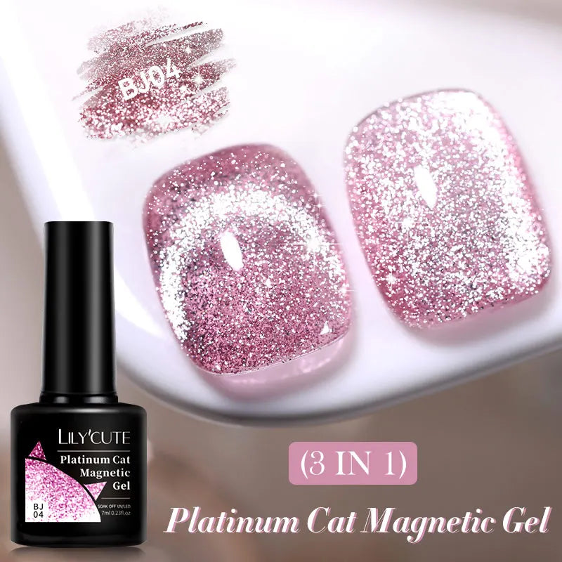 LILYCUTE 7ml Reflective Glitter Cat Magnetic Gel Nail Polish Semi permanent Soak Off UV LED Varnish Nail Supplies
