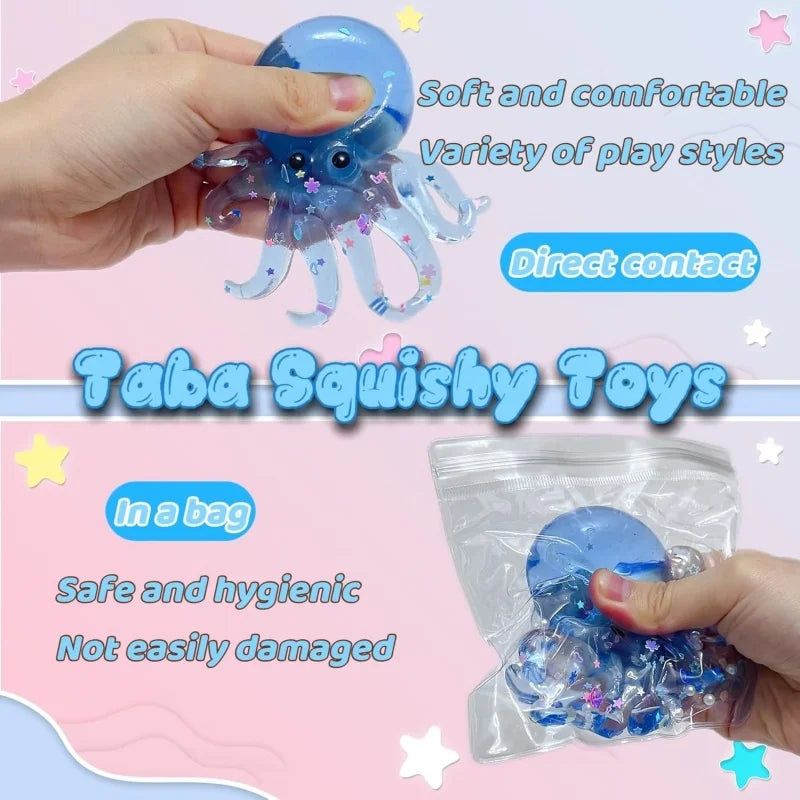 Glitter Octopus Taba Squishy Sugar Ball | Cute Animals Squeeze Fidget Sensory Toy