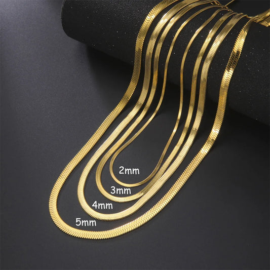 HIPEE Classic Stainless Steel Flat Snake Bone Chain Necklace Gold Waterproof Herringbone Snake Chain for Men Women Jewelry Gift