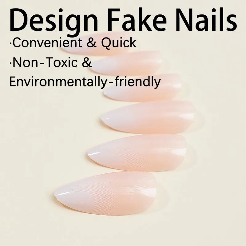 24PCS Press on Nails Short Almond Medium Fake False Nails With Glue Acrylic Nail Art Nails for Women Girls Gradient Almond Nude