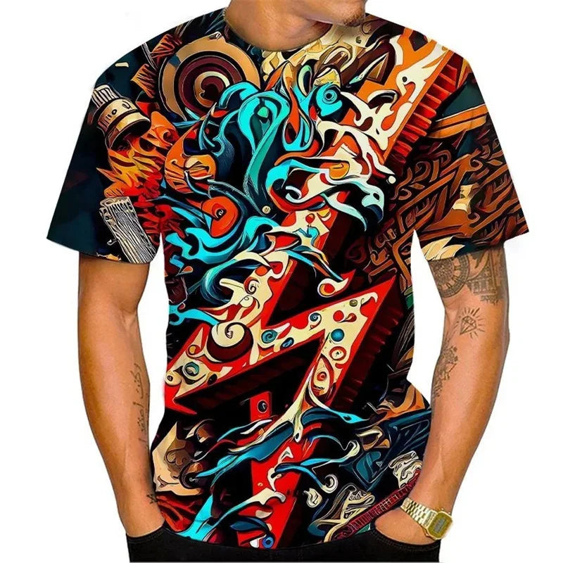 New Fun Graffiti Street T-shirt 3D Printed Men's Hip Hop Summer Cool Tee shirt Casual Youth Popular Personality Short Sleeve Top