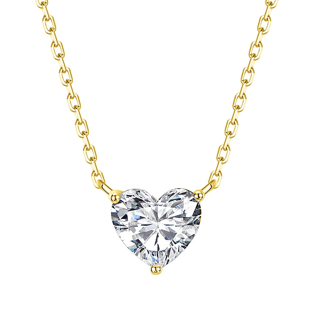 Certified 1-3Carat Heart Cut Moissanite Pendant Necklaces for Woman S925 Silver Plated 18k Gold Solitaire Lab Diamond Neckchain