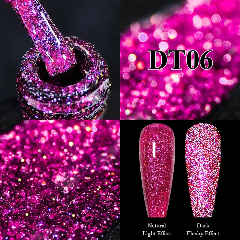 MEET ACROSS 7ml Reflective Glitter Gel Nail Polish Glitter Reflective Effect Semi Permanent UV LED Nail Art Gel Varnish Manicure