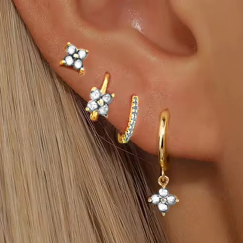 4Pcs Green Huggie Hoop Earring Set