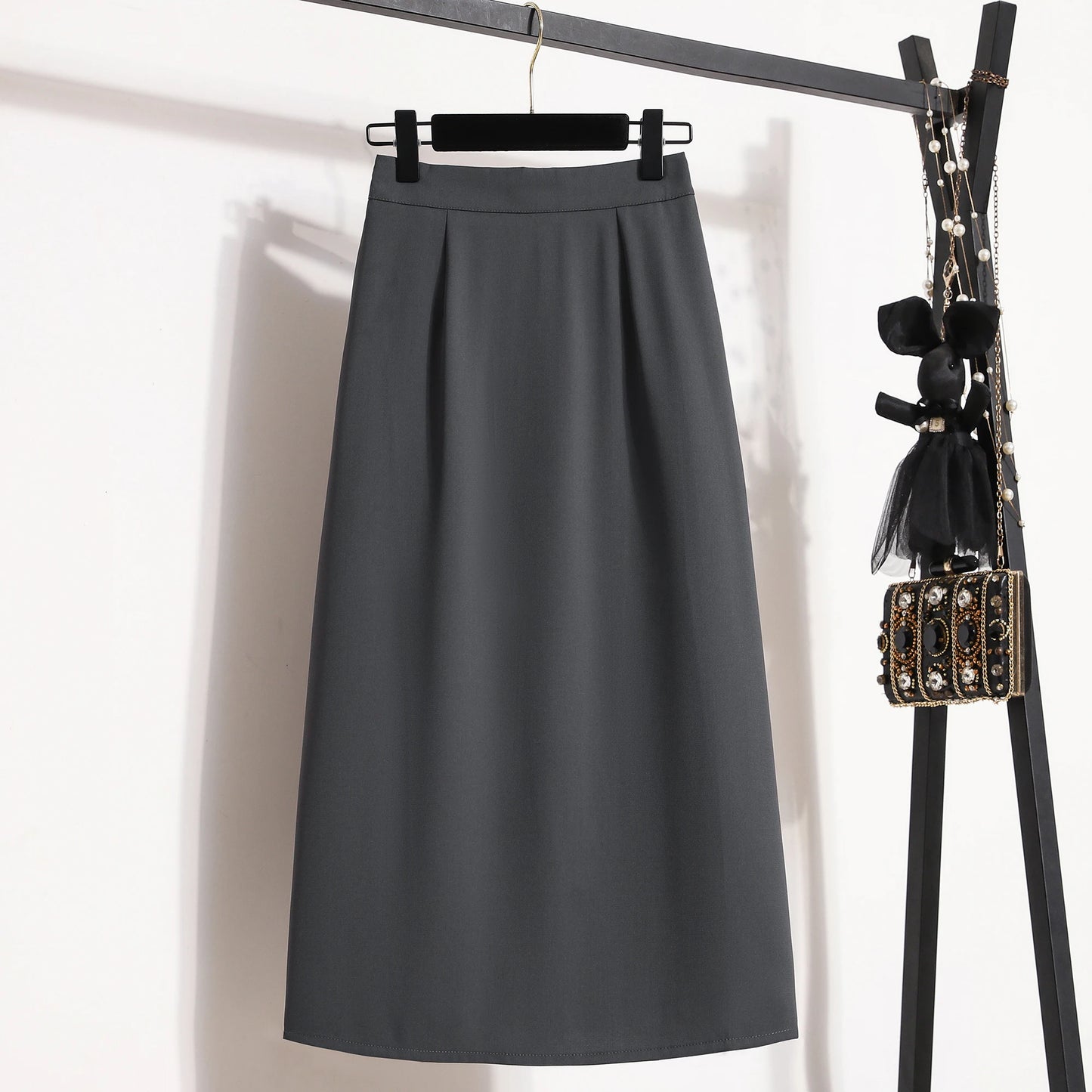 2026 High Waisted Mid Length A-line Long Skirt Split Wrap Body Skirt Summer Female Fashionable Versatile Solid color Skirts