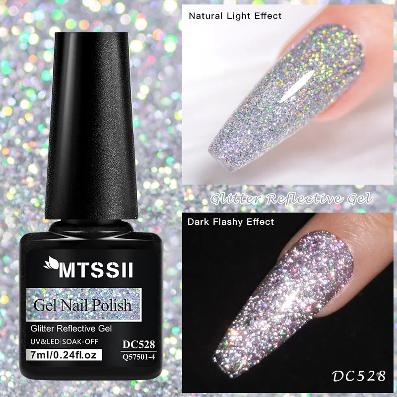 7ml Glitter Reflective Gel Nail Polish Sparkling Soak Off UV LED Gold Silver Black Pink Gel Polish Starter Kit For Home Salon