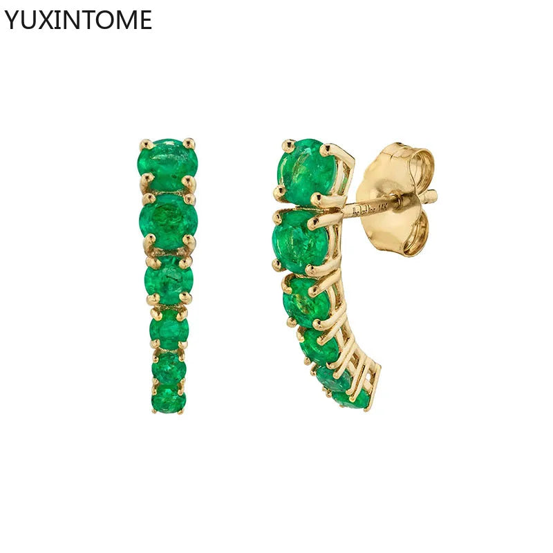 925 Sterling Silver Ear Needle Green Zircon Stud Earrings for Women Luxury Long Chain Geometric Gold Earrings Fashion Jewelry