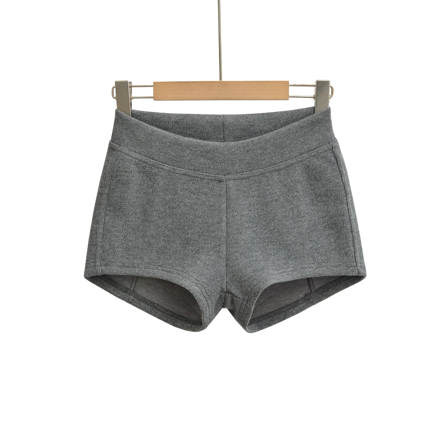 Gray Ribbed Knit Shorts For Women High Elastic Waist Soft Fabric Relaxed Fit Style For Casual Daily Stylish Under Shorts XK6F