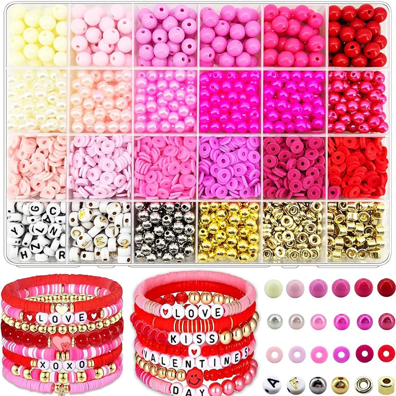2220pcs Clay Beads Bracelet Making Kit 24 Colors Flat Preppy Beads Polymer Clay Beads for Friendship Bracelets Making Craft DIY
