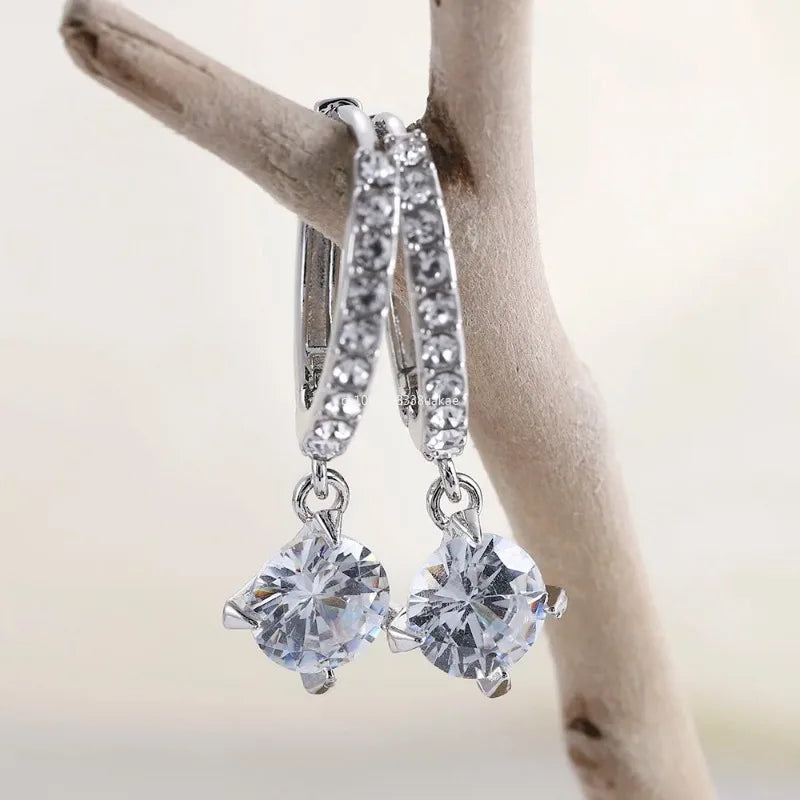 Zircon Polygon Earrings for Women Gold Plated Stainless Steel Hoop Earrings New Design Luxury Wedding 2024 Trending Jewelry Gift