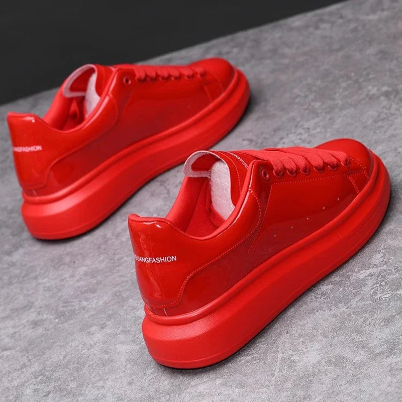 Brand Men's Shoes Black Glossy Casual Men Shoes White Fashion Couple