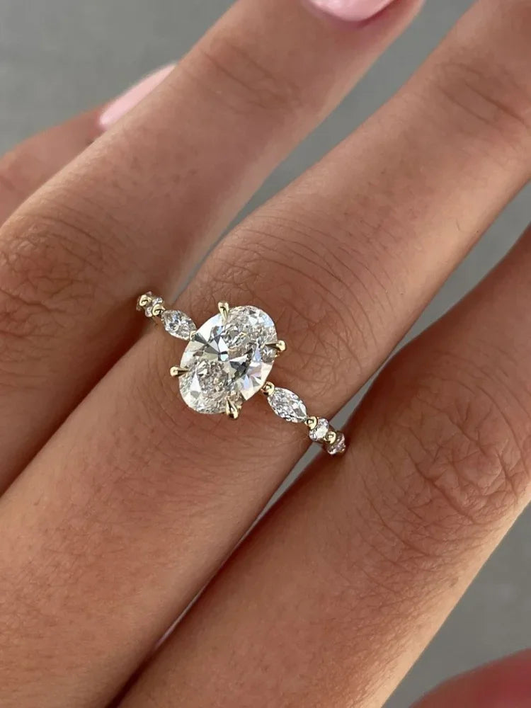 925 Sterling Silver Elliptical Horse Eye Fashionable Zircon Ring For Women Engagement Wedding Luxury High Quality Fine Jewelry