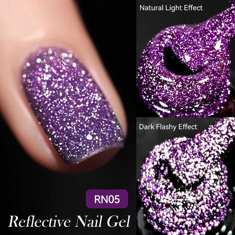 LILYCUTE 7ml Neon Reflective Nail Gel Polish Dark Flash Glitter Effect Fluorescent Gel Soak Off UV Gel Summer Nail Art Varnish