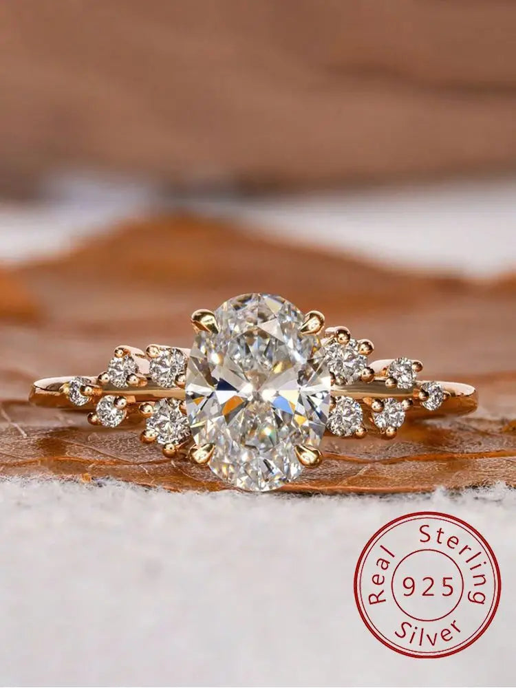 925 Sterling Silver Fashionable Shiny Round Oval Ring For Women Engagement Wedding Luxury High Quality Fine Jewely