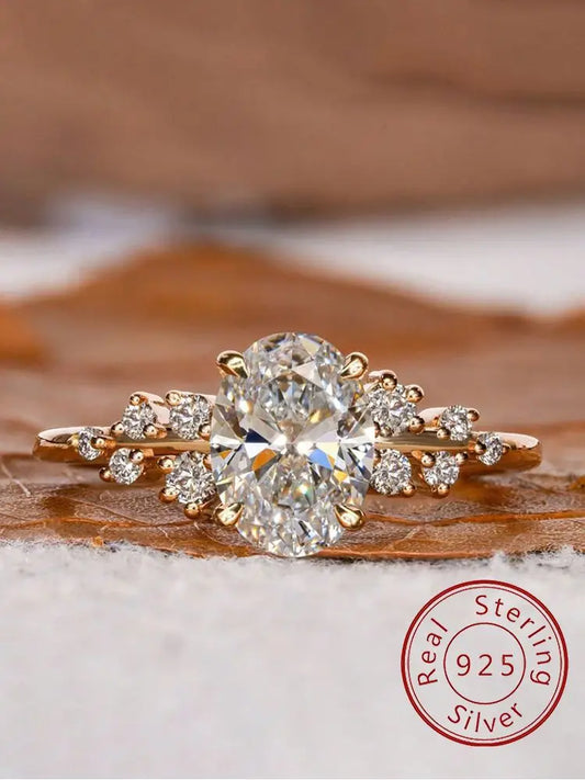 925 Sterling Silver Fashionable Shiny Round Oval Ring For Women Engagement Wedding Luxury High Quality Fine Jewely