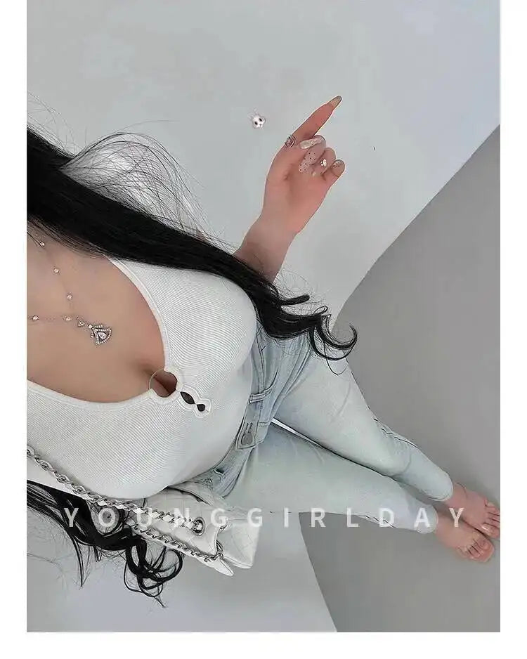 Hot Girl Sexy Hollow V-neck Tight Look Slimming Chest Cushion Short Sleeve Jumpsuit T-shirt Top Body Suits Fashion Women 256M
