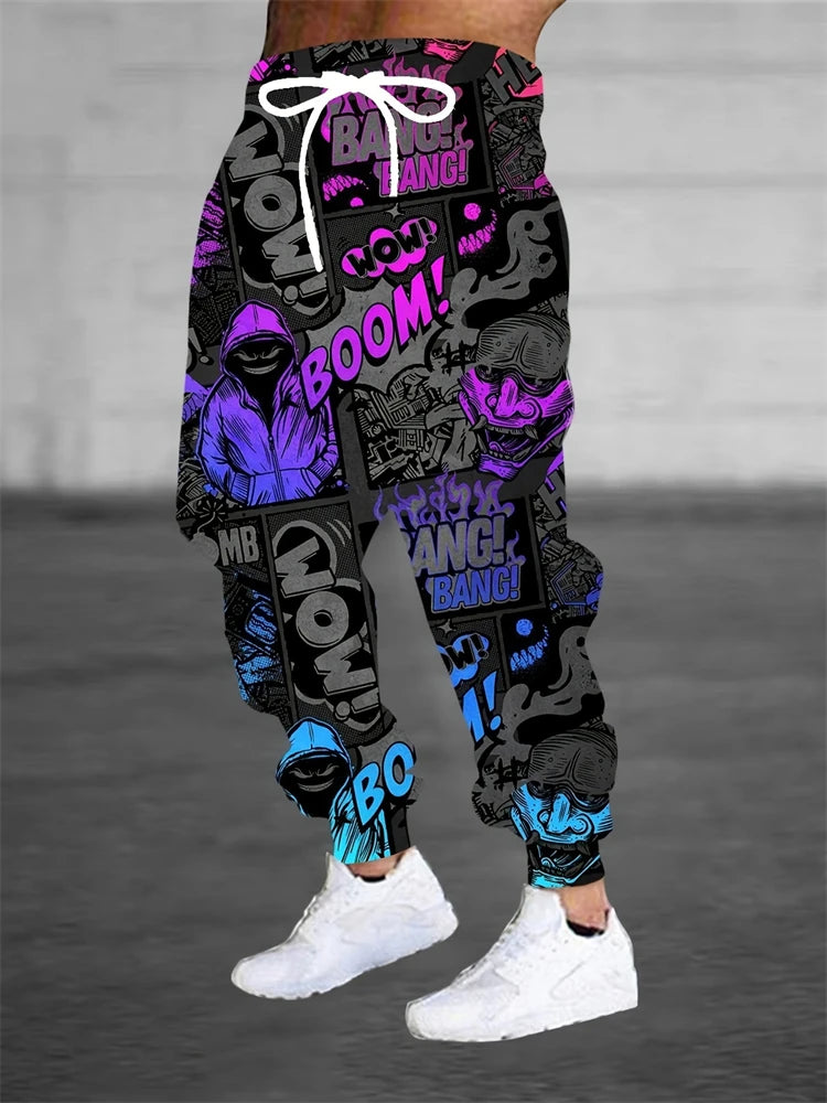 Men's Casual Pants Fashion 3D Colorful Graffiti Print Outdoor Trend Drawstring Pants Large Size Men's Hip Hop Pants