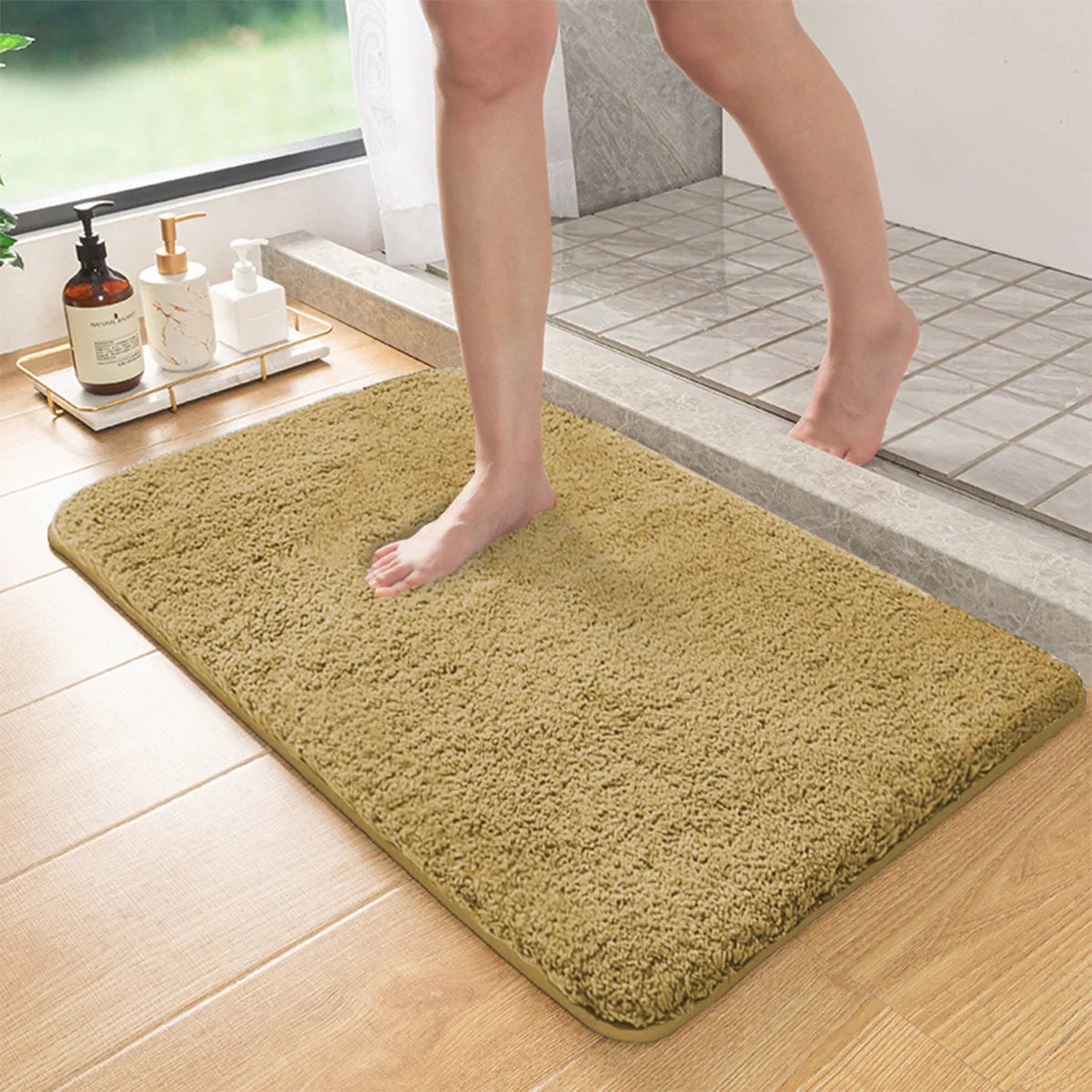 Long Hair Absorbent Bathroom Mat – Soft Furry Non-Slip Shower Floor Rug