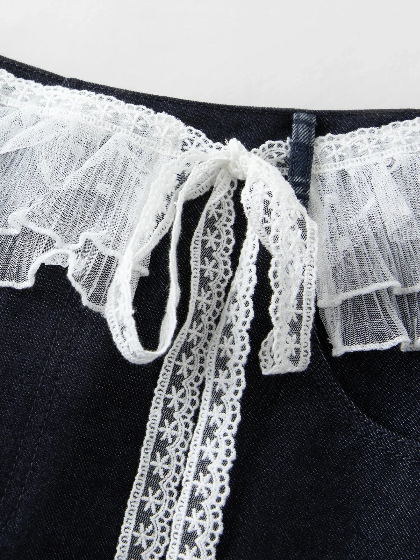 Women's Lace Overlay Cropped Jeans High Waist Straight Leg