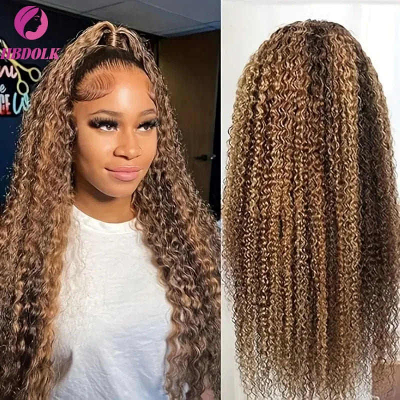 Ombre Honey Blonde 4/27 Highlight 30 34 Inch 5x5 Glueless Lace Front Wig Human Hair Deep Wave Pre Plucked For Women