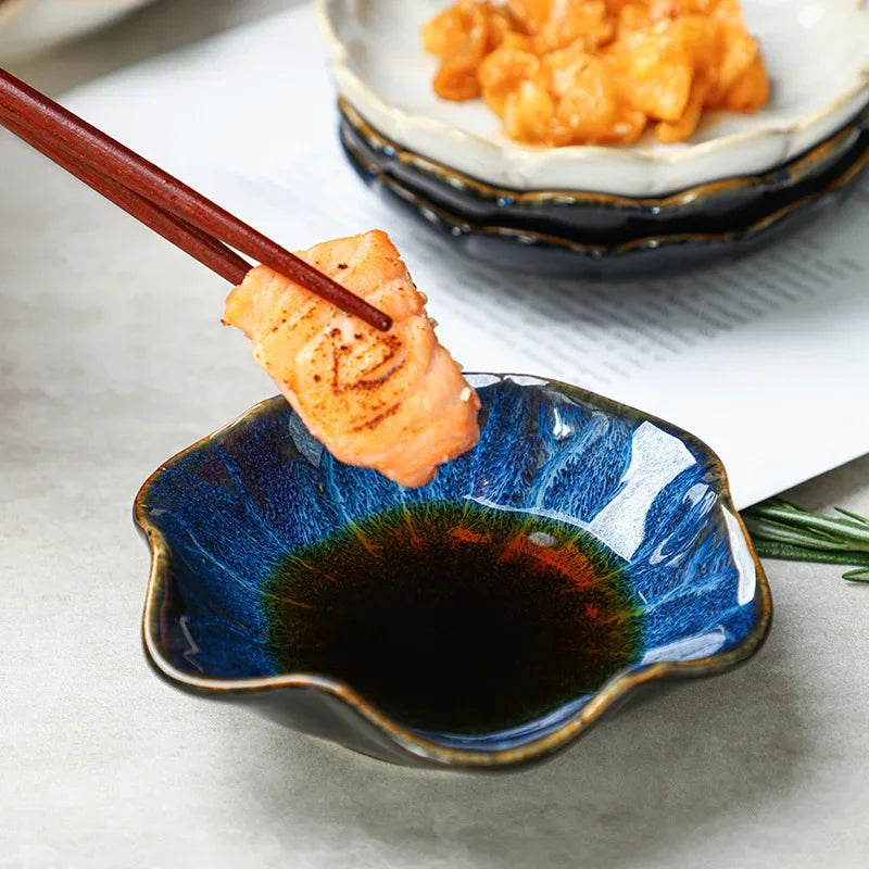 Japanese Ceramic Plate Retro Kiln Glaze Barbecue Mini Dipping Dish Sashimi Sushi Soy Sauce Dishes Home Desktop Snack Plates New