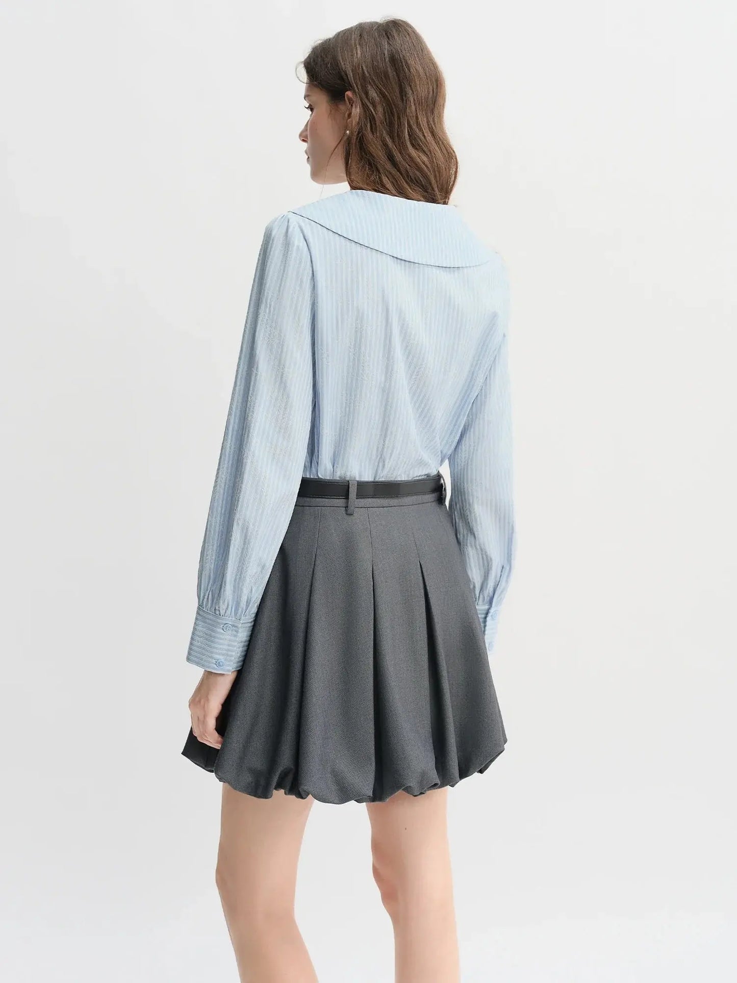 Plus Size Navy Striped Shirt with Collar & Bow Detail