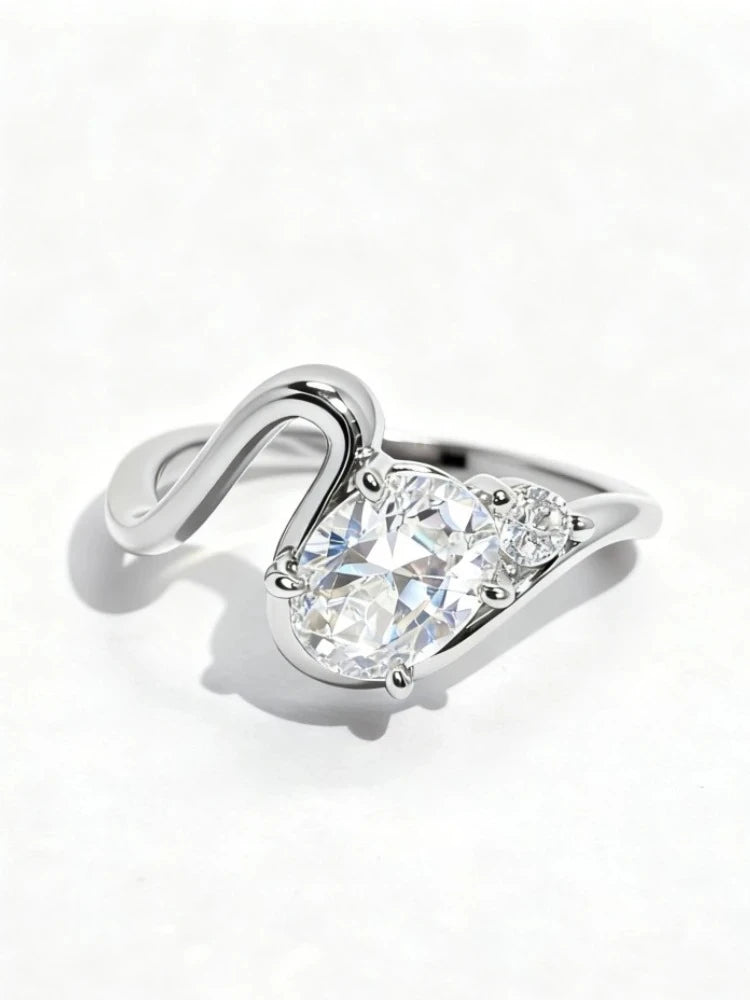 925 Sterling Silver Shiny Fashion Simple Wave Oval Zircon Ring For Women Engagement Party Luxury High Quality Fine Jewelry Gifts