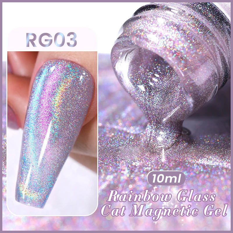 BORN PRETTY 10ml Rainbow Auroras Cat Magnetic Gel Nail Polish Holographics Nail Gel for Manicure Design Varnis Semi Permanent