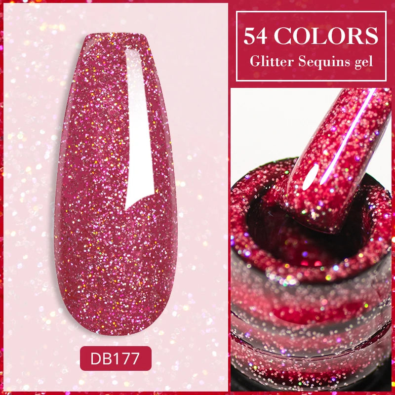 7ml Glitter Reflective Gel Nail Polish Sparkling Soak Off UV LED Gold Silver Black Pink Gel Polish Starter Kit For Home Salon